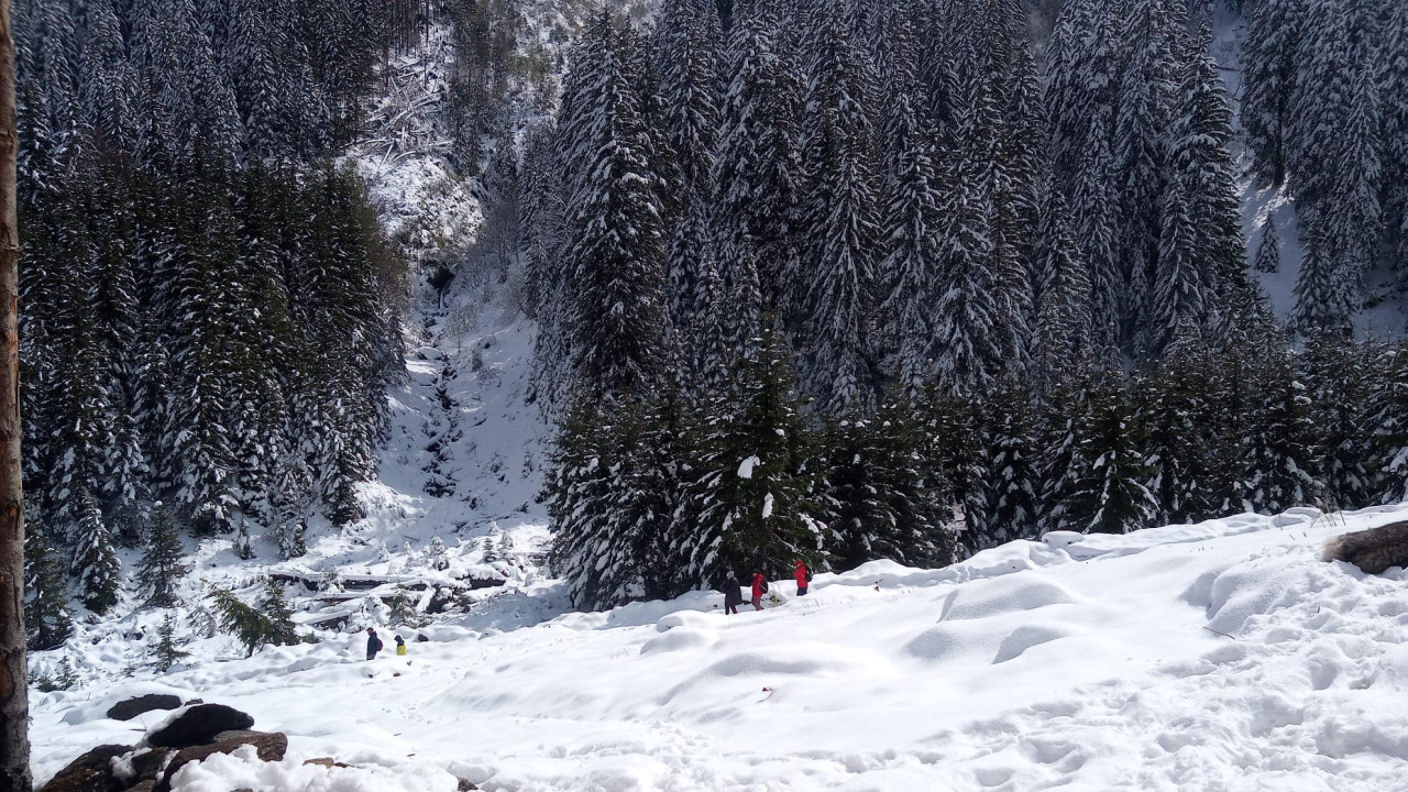 Zapada pe Valea Sambetei in Muntii Fagaras. Atentionare ANM de ninsori si viscol