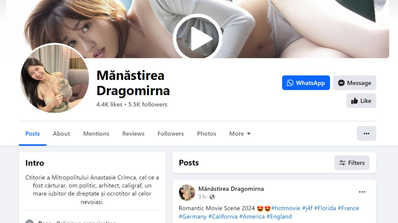 Pagina oficiala de Facebook a Manastirii Dragomirna sparta de hackeri. Printre slujbe si icoane scene din filme porno